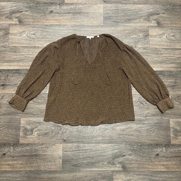 Vince Starry Dot Shirred Long Sleeve Blouse Brown Sheer Size Small - Picture 6 of 9
